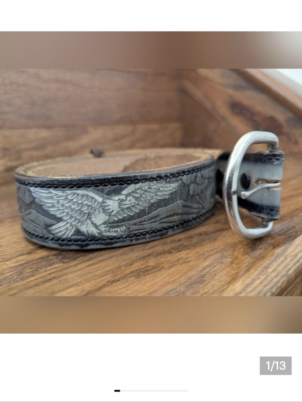 Brushy Creek Embossed Distressed Gray Leather Eagle Belt Sz 32